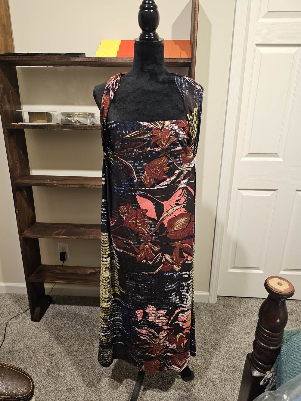 Lane Bryant Black Maxi Dress with Rust and Coral Floral Print